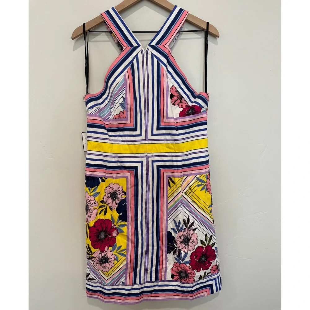 NWT Laundry by Shelli Segal Floral Stripe Halter Sheath Dress Preppy Size 14
